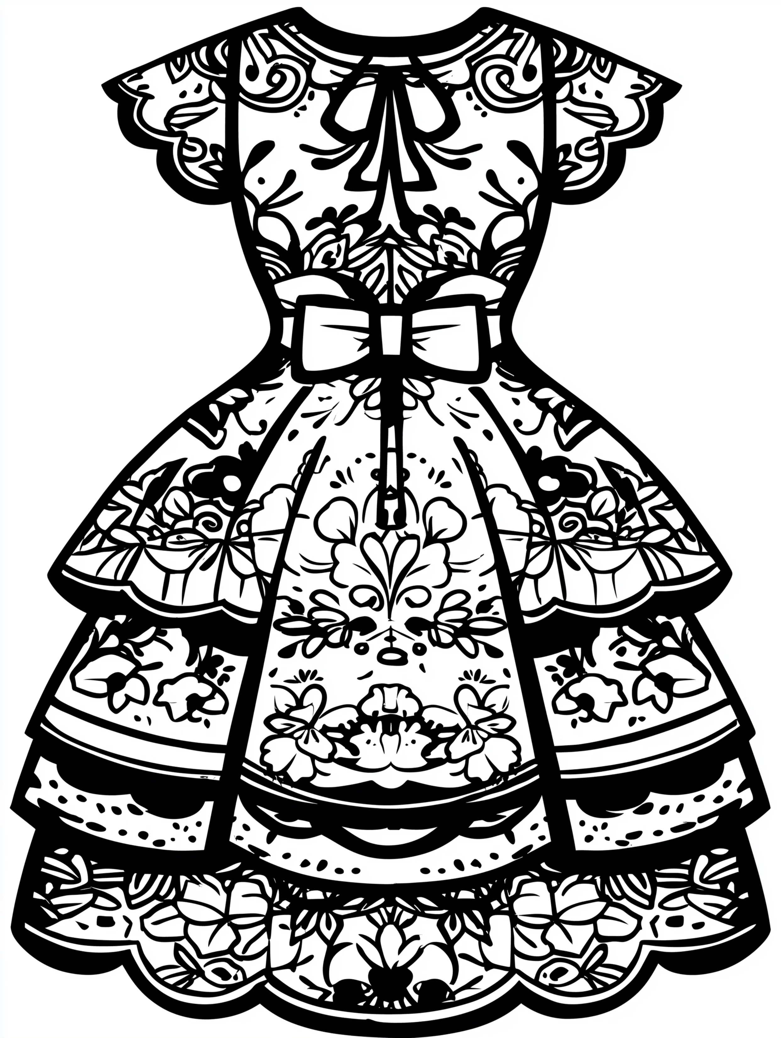 Free printable dress coloring page for adults featuring a ruffled dress
